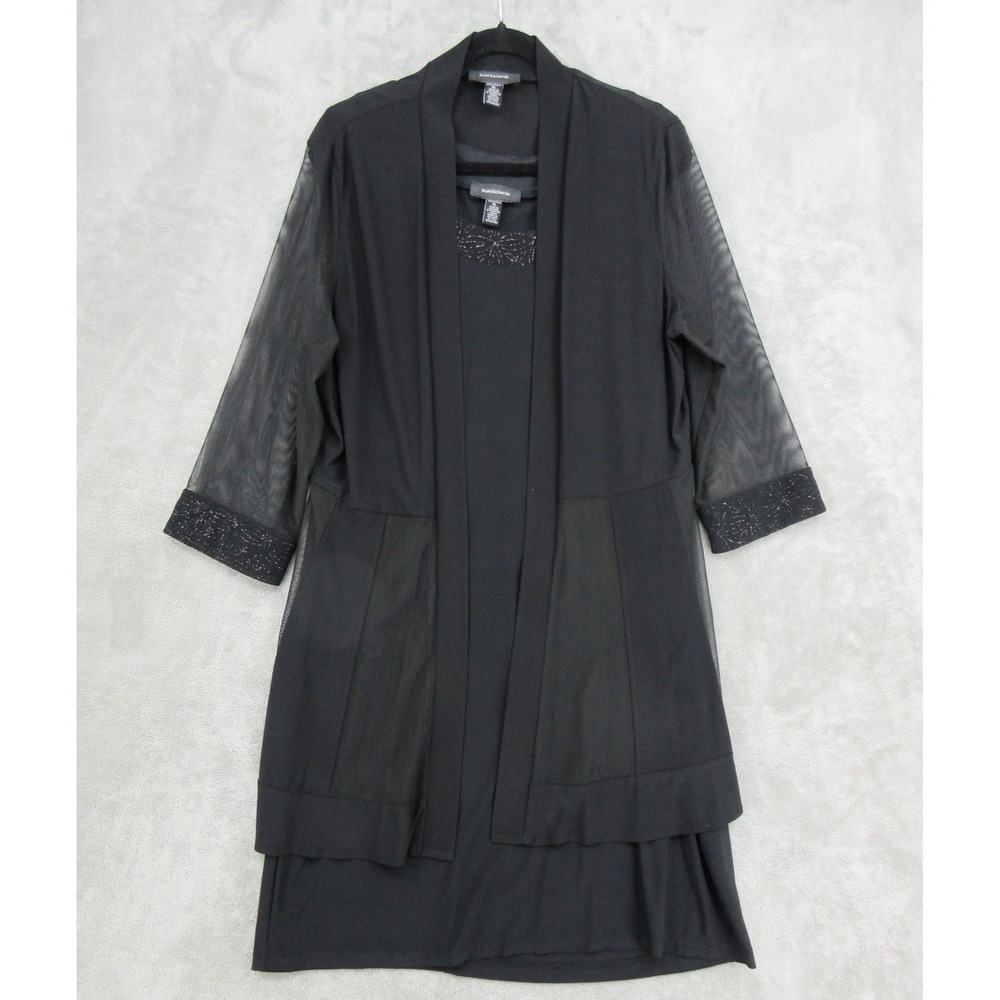 R&M Richards Dress Womens Size XL Beaded Sheer Panel Evening Event Party Black
